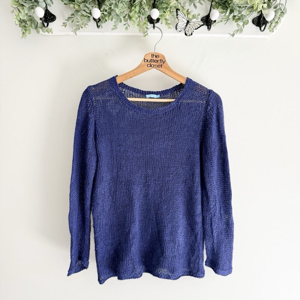 J.Mclaughlin linen Blue Open Knit Lightweight Long Sleeve Sweater Size Small - Picture 1 of 3